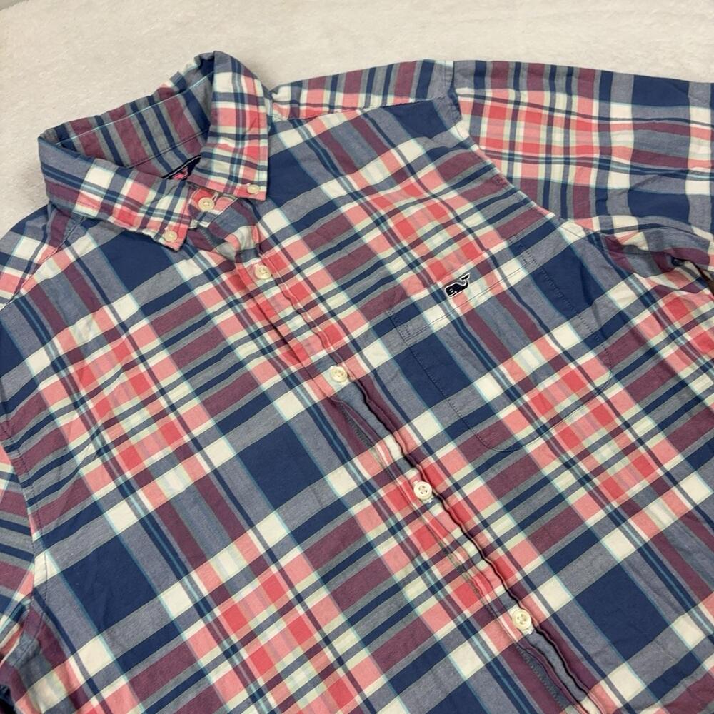 Vineyard Vines Button Up Shirt Men M Blue Plaid Short Sleeve Classic Fit